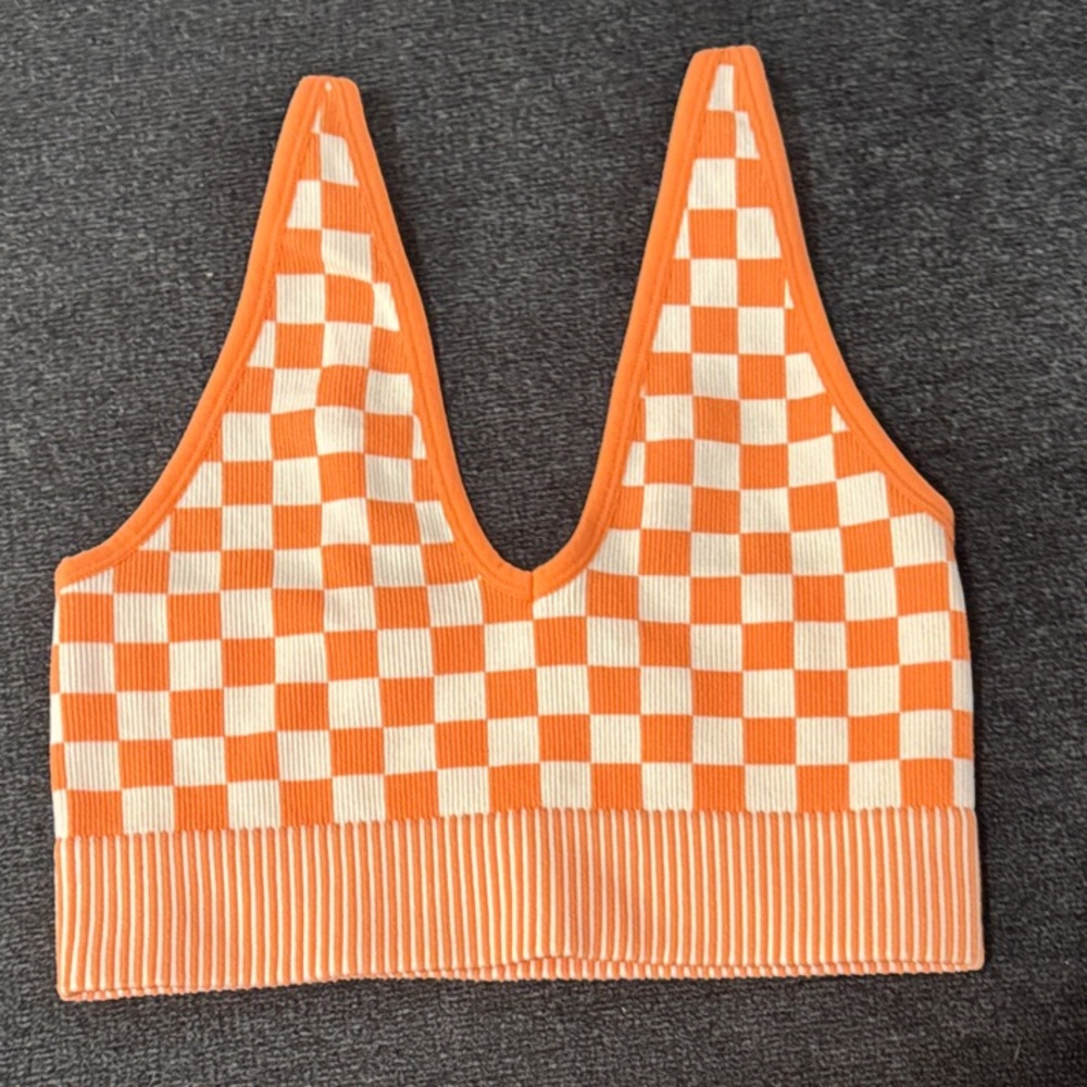 NWT Garage Orange and White Checkered Knit Crop Top